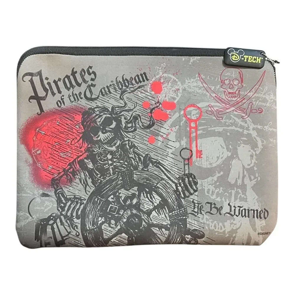 Disney Parks Pirates of the Caribbean 15” Laptop Sleeve Full Zip Skull Be Warned